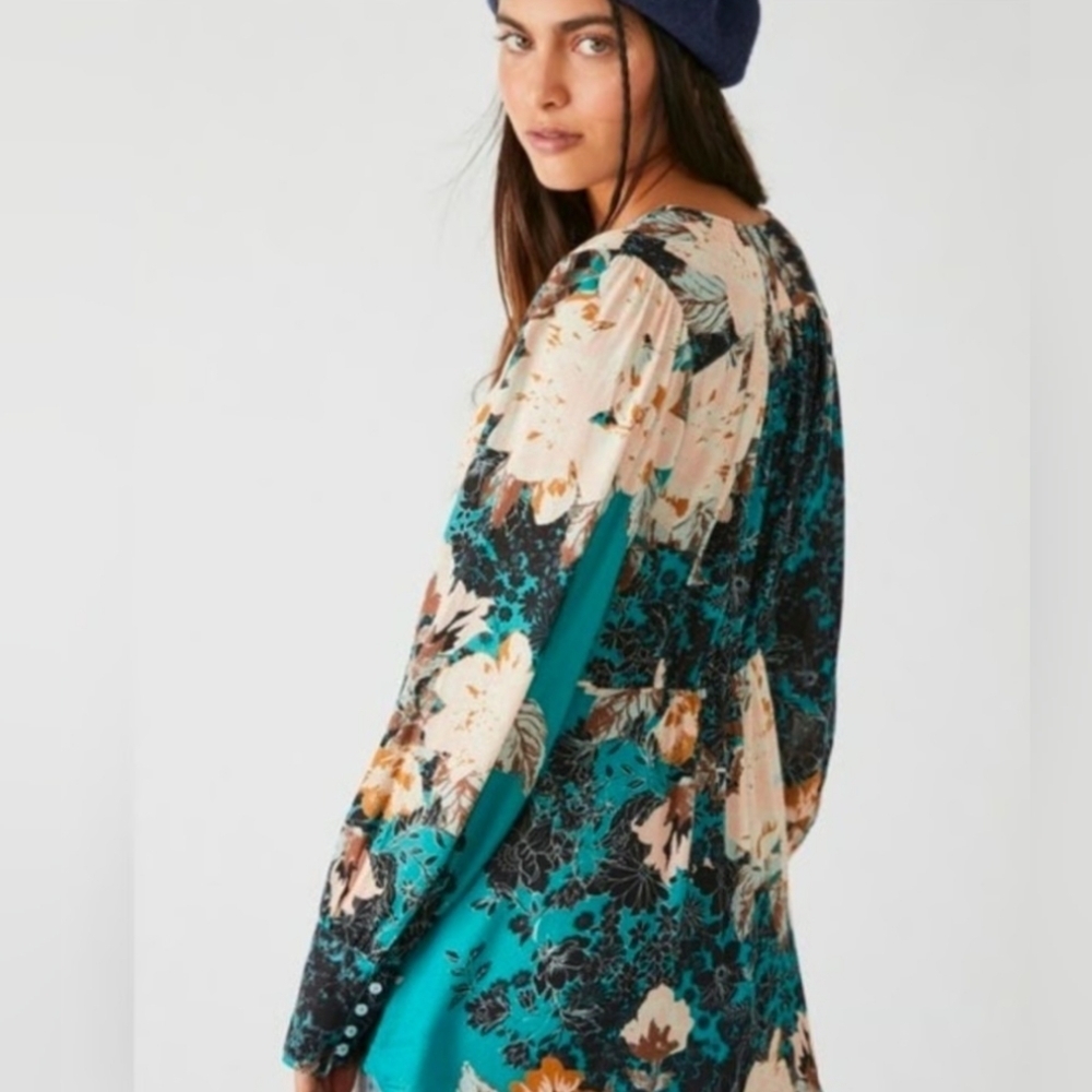 Free People Mikayla Printed Tunic Green Balsam Combo NWT size XL - Picture 3 of 9
